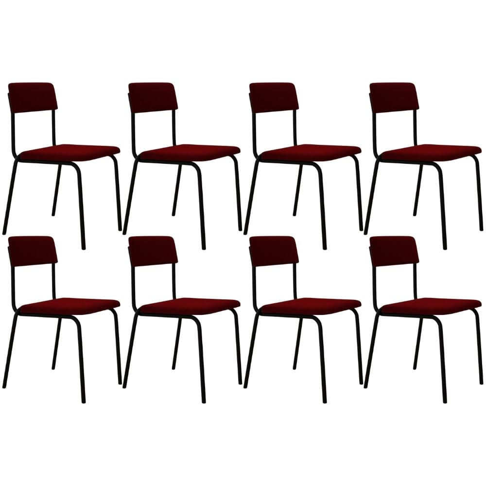 Kit 08 Cadeiras Estofada Para Sala de Jantar Sense Preto C01 Veludo Vermelho Vinho - Lyam Decor