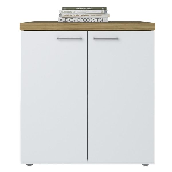 Balcão Para Escritório Home Office Multiuso 2 Portas Orly A02 Olmo Branco - Lyam Decor