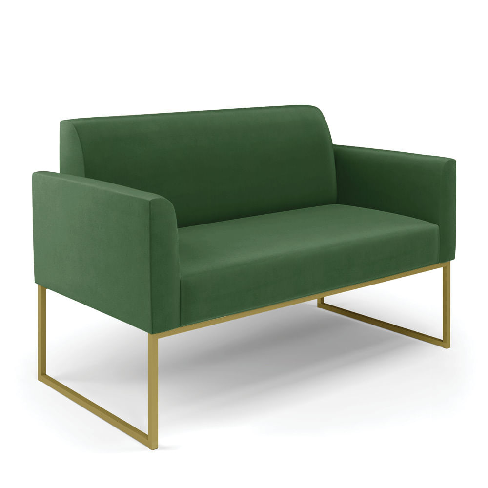 Sofá Namoradeira Base Industrial Dourado Marisa Suede Verde D03 - D'Rossi