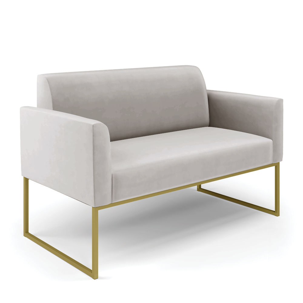 Sofá Namoradeira Base Industrial Dourado Marisa Veludo Cinza D03 - D'Rossi
