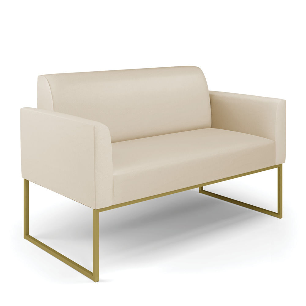 Sofá Namoradeira Base Industrial Dourado Marisa Corino Bege D03 - D'Rossi