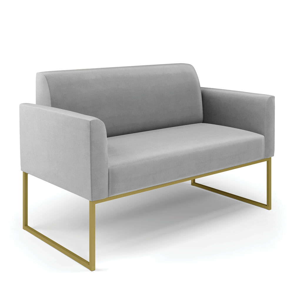 Sofá Namoradeira Base Industrial Dourado Marisa Suede Cinza D03 - D'Rossi