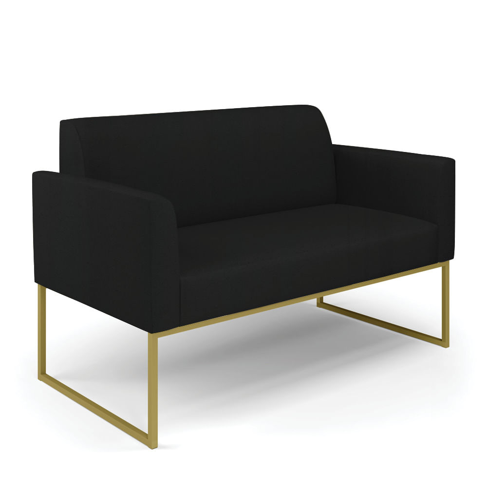 Sofá Namoradeira Base Industrial Dourado Marisa Linho Preto A79 D03 - D'Rossi