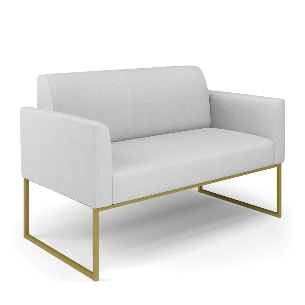 Sofá Namoradeira Base Industrial Dourado Marisa Linho Cinza A05 D03 - D'Rossi