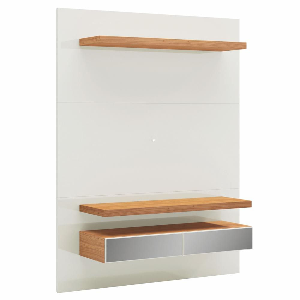 Painel Para TV 55 Pol 140cm 2 Gavetas Com Espelho Aksa D03 Off White Freijó - Lyam Decor