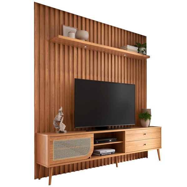 Rack Para Sala com Painel Ripado Para TV 60 Pol LED Ada D03 Freijó - Lyam Decor