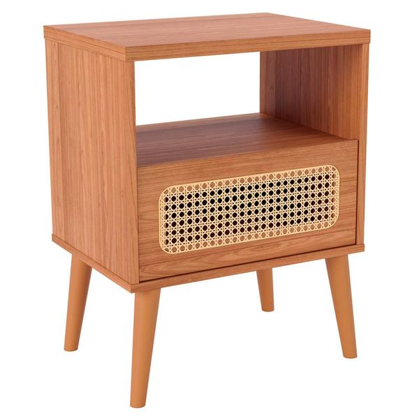 Mesa de Cabeceira 1 Gaveta Com Palhinha Natural Zack D03 Freijó - Lyam Decor