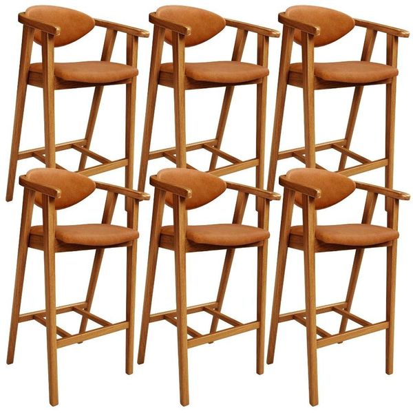 Kit 6 Banquetas Alta Para Cozinha Bancada Bar Sala de Jantar Fixa Cecília L02 Couríssimo Canela - Lyam Decor