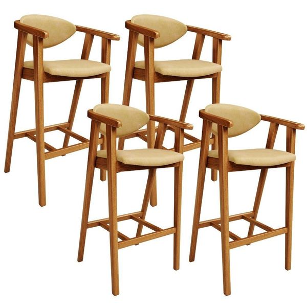Kit 4 Banquetas Alta Para Cozinha Bancada Bar Sala de Jantar Fixa Cecília L02 Couríssimo Casco Fendi - Lyam Decor
