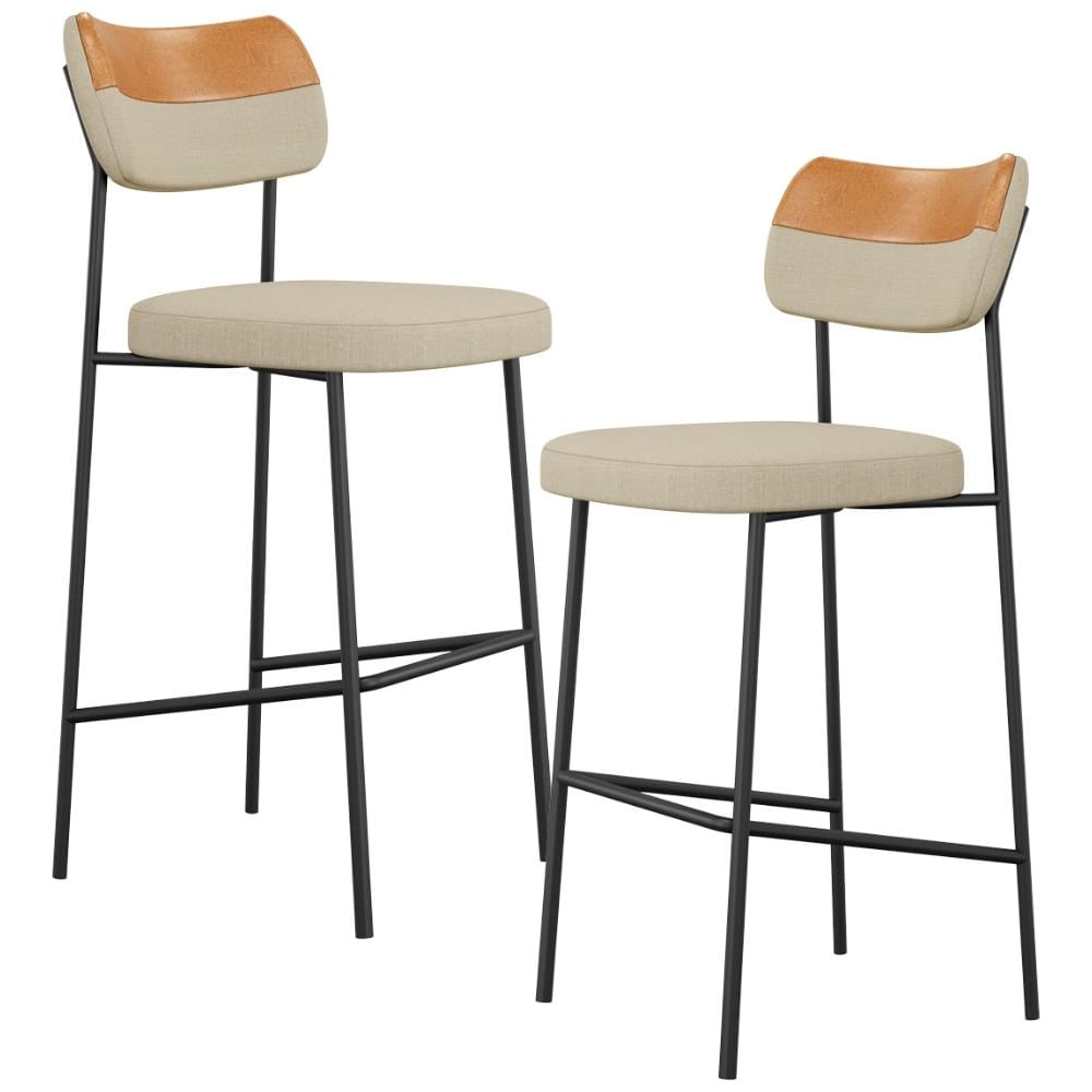 Kit 02 Banquetas Alta Bar Cozinha Sala Jantar Whisky Melina L02 Couríssimo Whisky Linho Bege - Lyam Decor