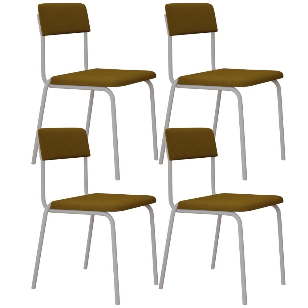 Kit 04 Cadeiras Estofada Para Sala de Jantar Sense Branco C01 Linho Mostarda - Lyam Decor