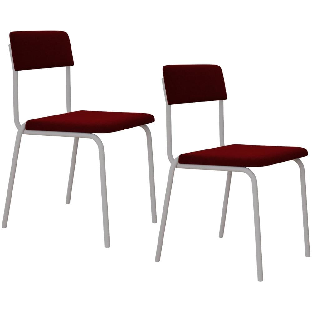 Kit 02 Cadeiras Estofada Para Sala de Jantar Sense Branco C01 Veludo Vermelho Vinho - Lyam Decor