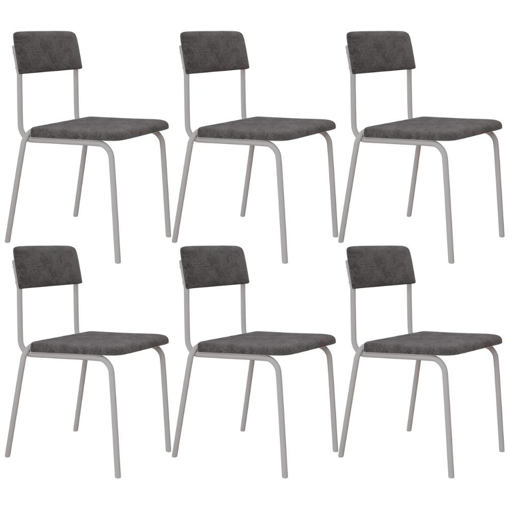 Kit 06 Cadeiras Estofada Para Sala de Jantar Sense Branco C01 Linho Prata - Lyam Decor