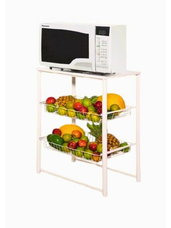 Fruteira de chão branca base para microondas metal multiuso
