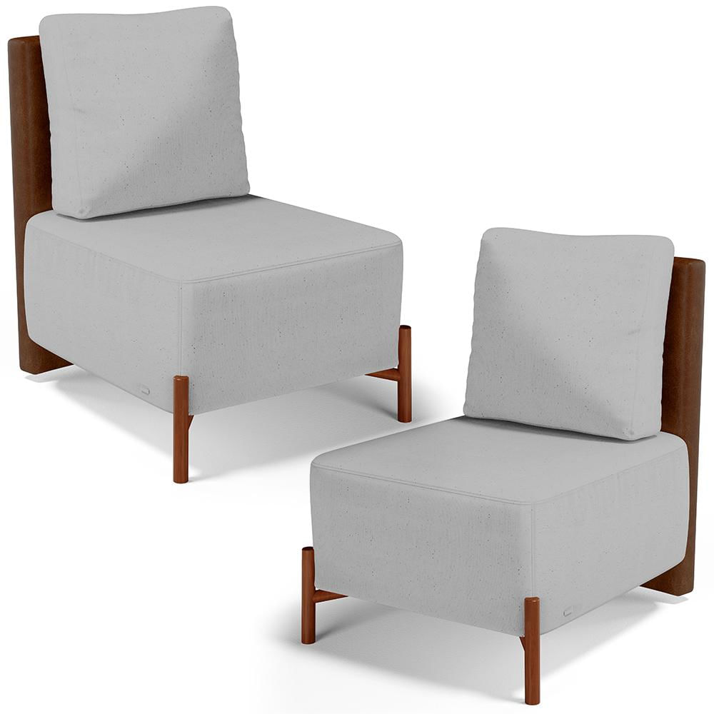 Kit 02 Poltronas Decorativas Sala de Estar Living Hungria L02 Couríssimo Marrom Linho Cinza - Lyam
