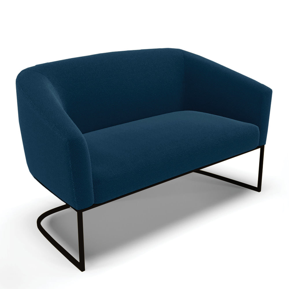 Sofá 2 Lugares Namoradeira Industrial Preto Stella Bouclê Azul D03 - D'Rossi