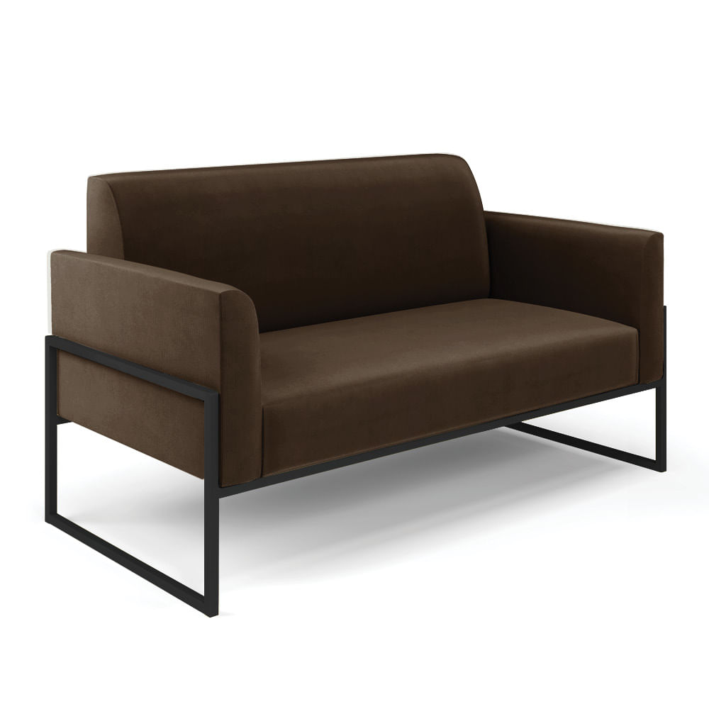 Sofá Namoradeira Base Industrial Alta Preto Marisa Suede Marrom D03 - D'Rossi