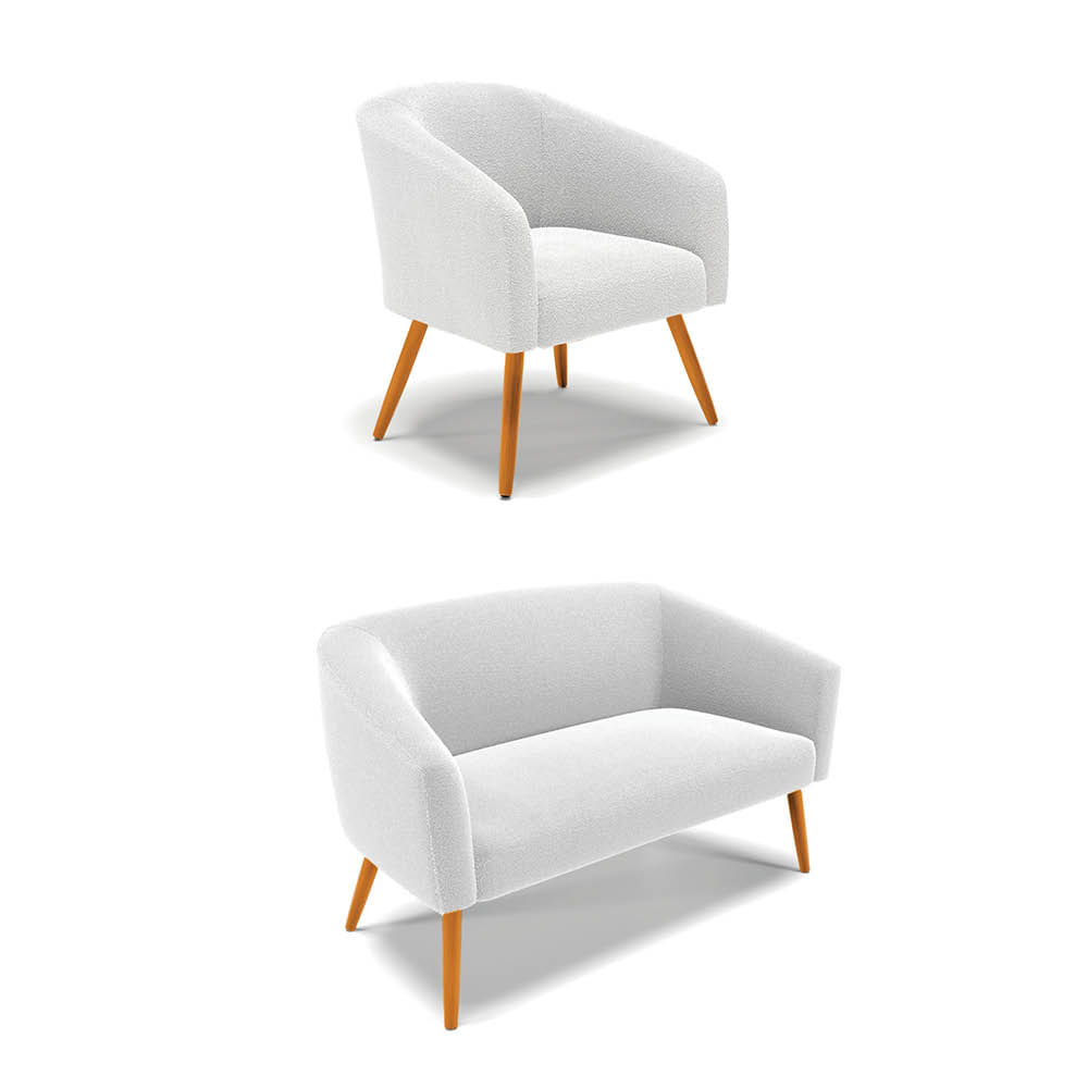 Sofá Namoradeira e Poltrona Pé Palito Castanho Stella Bouclê Off White D03 - D'Rossi