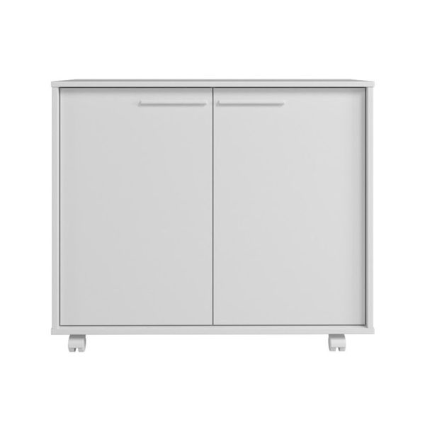 Balcão em MDP com 2 Portas 2 Prateleiras e 4 Pés com Rodízios BRV Móveis Branco