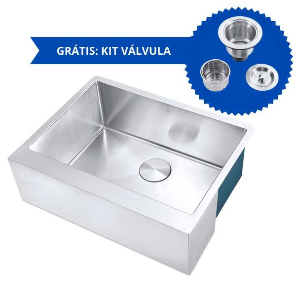 Kit Cuba Americana Farmhouse Flat Aço Inox 1mm Escovado SA105-PPF 65,3x49,8x22,8cm Acompanha Válvula Inox