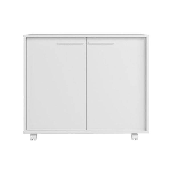 Balcão em MDP com 2 Portas 2 Prateleiras e 4 Pés com Rodízios BRV Móveis Branco
