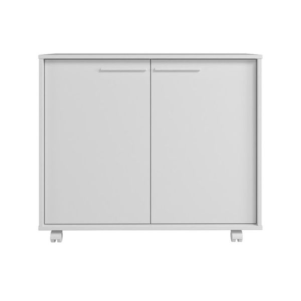Balcão em MDP com 2 Portas 2 Prateleiras e 4 Pés com Rodízios BRV Móveis Branco