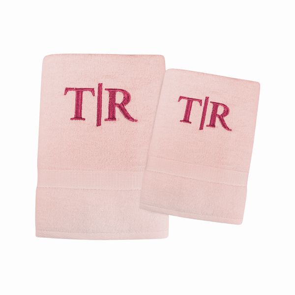 Jogo de Toalhas Quebec com 2 Peças - Personalizável com Monograma Rosa