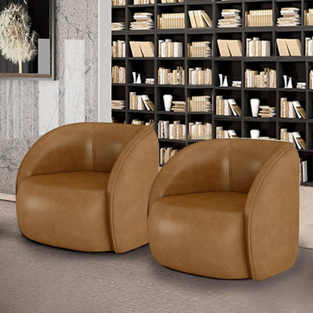Kit 2 Poltronas Decorativas  Sala de Estar Clarke PU Caramelo Manchado G45 - Gran Belo
