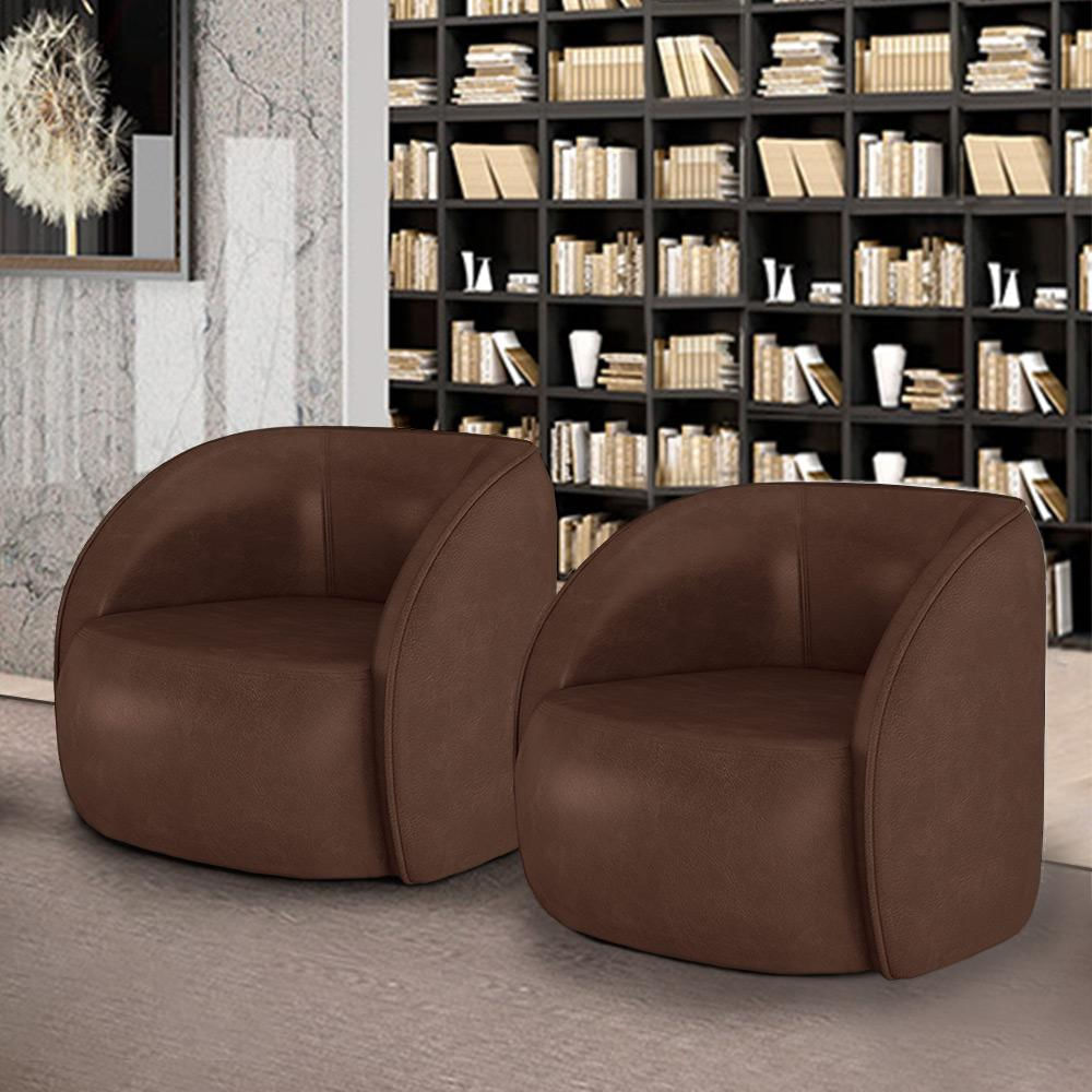 Kit 2 Poltronas Decorativas  Sala de Estar Clarke PU Marrom Manchado G45 - Gran Belo