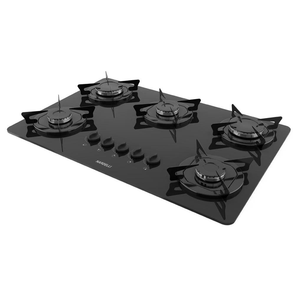 Cooktop à Gás 5 Bocas NDL Vidro Flange Esmaltada Nardelli