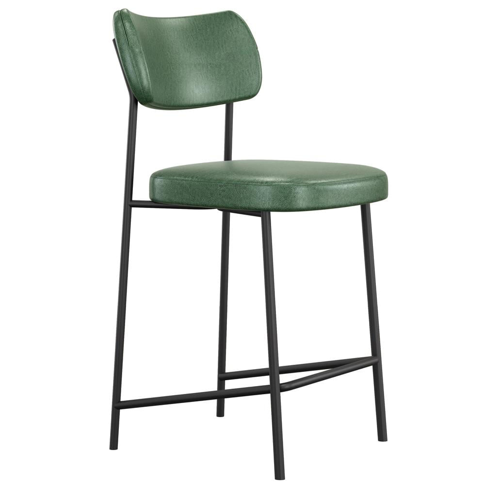 Banqueta Baixa Bar Cozinha Sala De Jantar Preto Elira L02 Couríssimo Verde - Lyam Decor