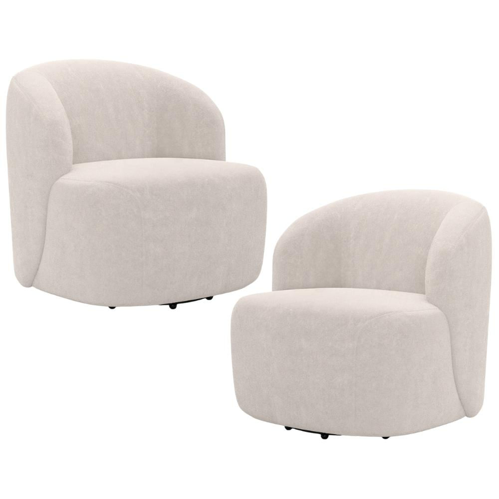 Kit 02 Poltronas Giratória Orgânica Para Sala Living Heidy F04 Bouclê Bege - Lyam Decor
