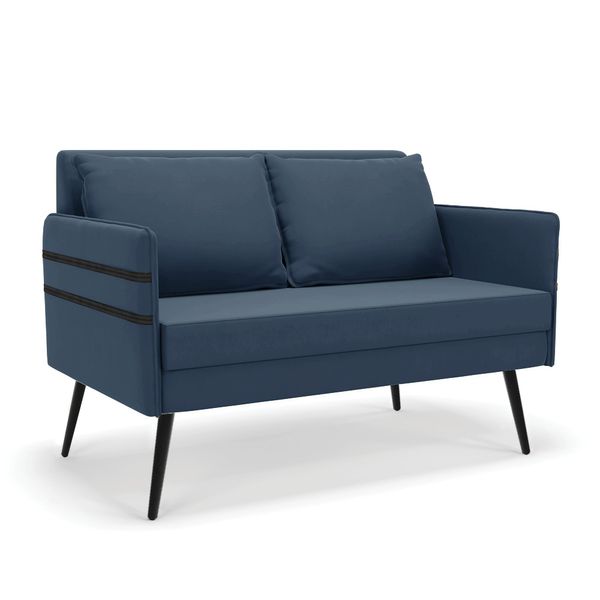 Namoradeira 02 Lugares Mari Suede Azul Marinho Pés Palito de Ferro - D'Rossi