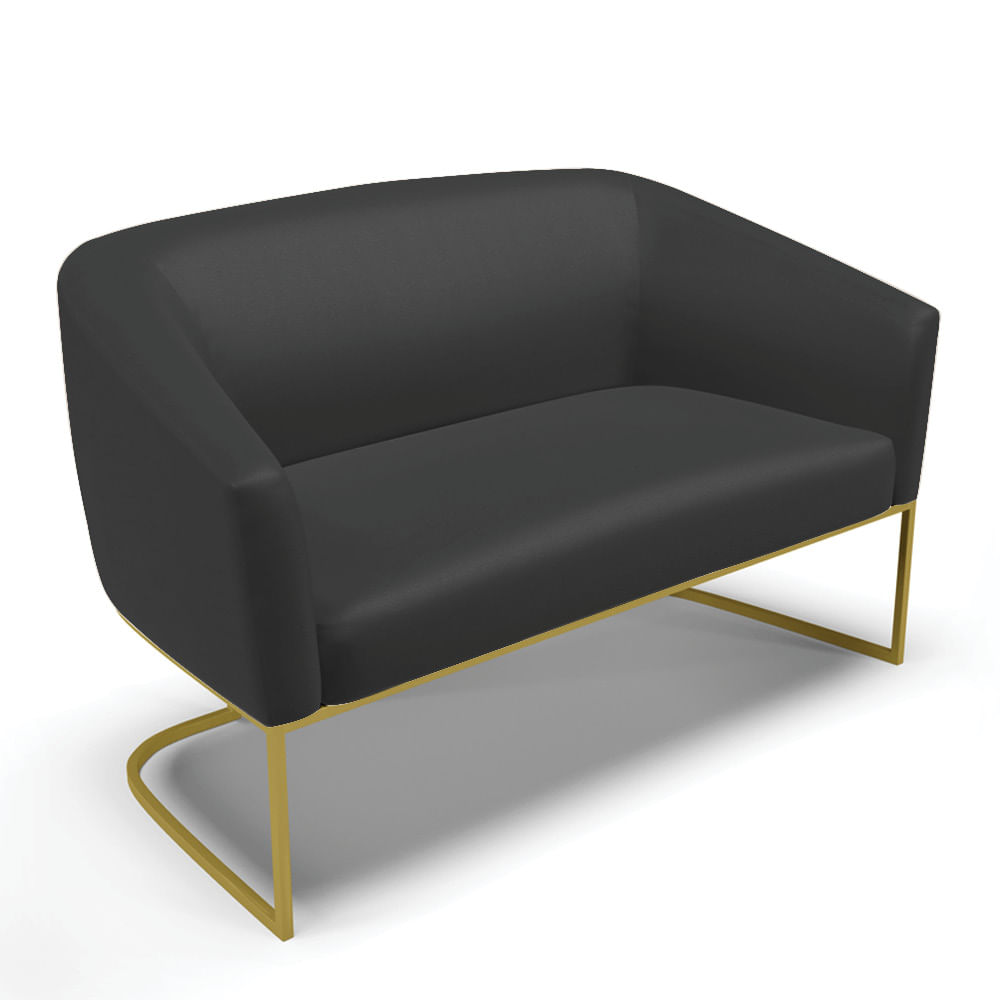 Sofá 2 Lugares Namoradeira Industrial Dourado Stella Sintético Preto D03 - D'Rossi