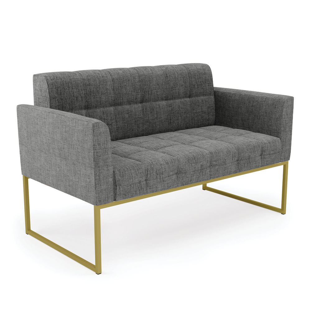 Sof  Namoradeira Elisa Linho Grafite A26 Base Met lica Industrial Dourado - D'Rossi