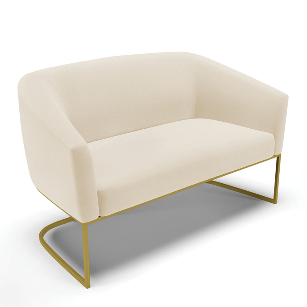 Sofá 2 Lugares Namoradeira Industrial Dourado Stella Linho Bege D03 - D'Rossi