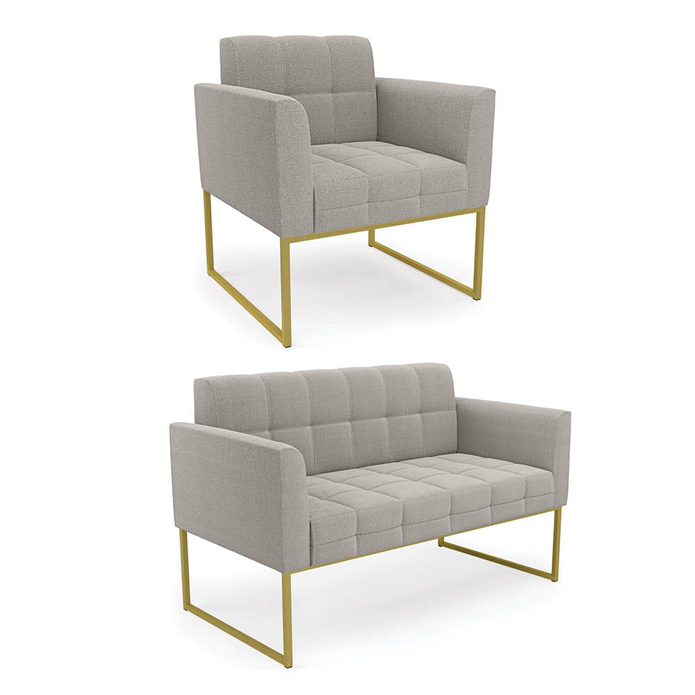 Namoradeira e Poltrona Industrial Dourado Elisa Bouclê Cinza D03 - D'Rossi