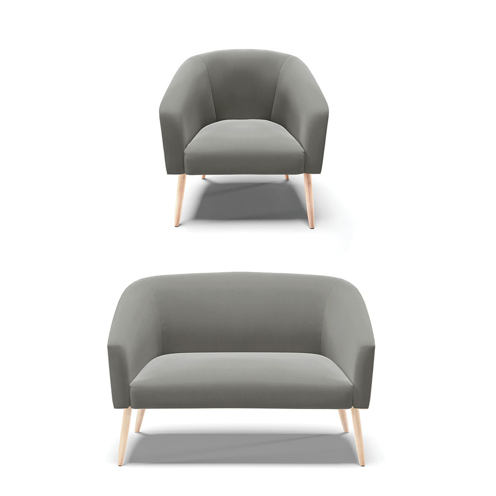 Sofá Namoradeira e Poltrona Pé Palito Natural Stella Suede Grafite D03 - D'Rossi