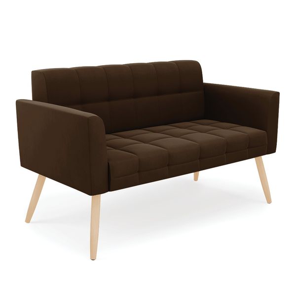 Sofá Namoradeira Elisa Suede Pés Palito Natural - D'Rossi Marrom