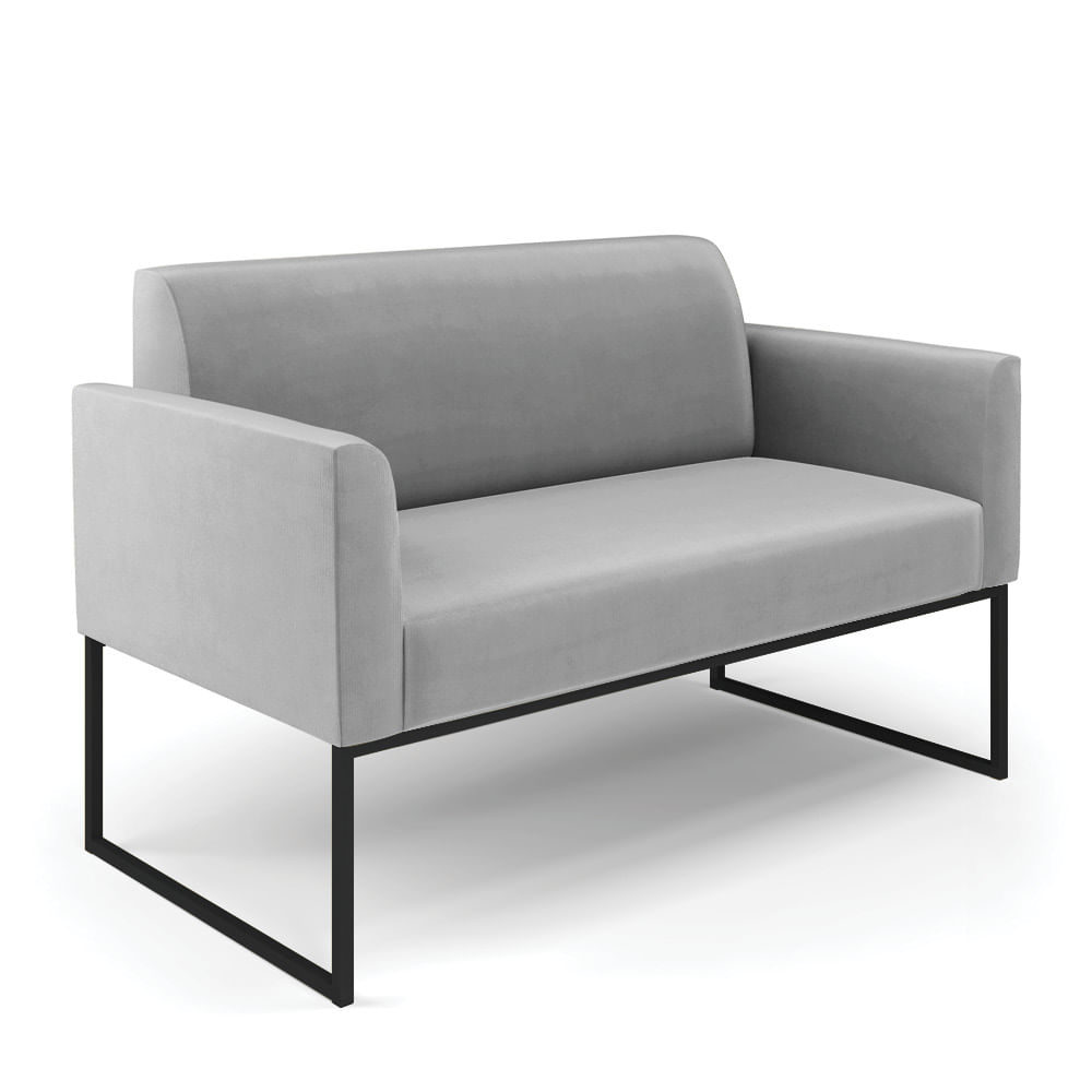 Sofá Namoradeira Base Industrial Preto Marisa Suede Cinza D03 - D'Rossi