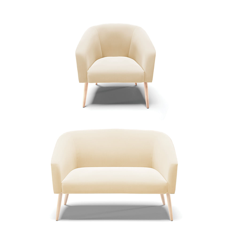 Sof  Namoradeira e Poltrona P Palito Natural Stella Suede Bege D03 - D'Rossi