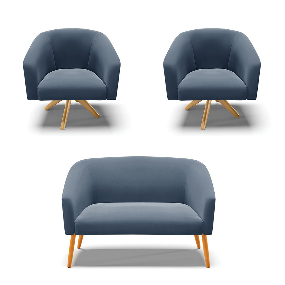 Namoradeira e 2 Poltronas Giratória MA30 Stella Suede D03 - D'Rossi
