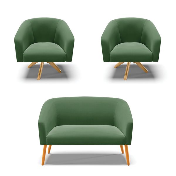 Namoradeira e 2 Poltronas Giratória MA30 Stella Suede D03 - D'Rossi Verde