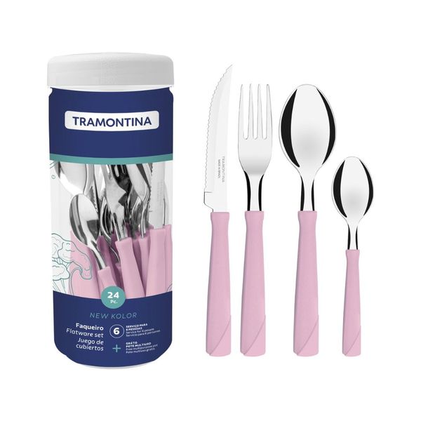 Faqueiro Tramontina New Kolor 24 Peças Inox | Rosa