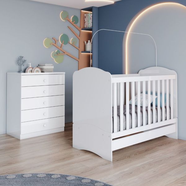Quarto Infantil 2 Peças Berço e Cômoda Bala de Menta Henn