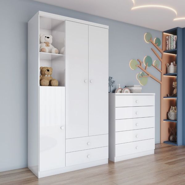 Quarto Infantil 2 Peças Guarda Roupa e Cômoda Bala de Menta Henn