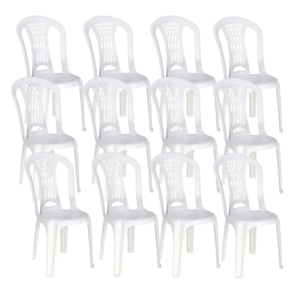 Kit 12 Cadeiras de Plástico Sem Braço Laguna Tramontina Basic