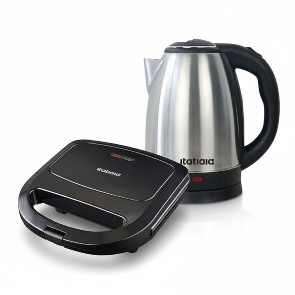Kit Itatiaia Chaleira Elétrica 1,8L e Grill/Sanduicheira Essencial 750W | Preto/Inox (220 v)