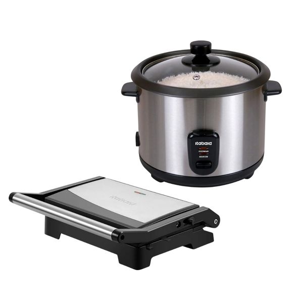 Kit Itatiaia Panela de Arroz 1,5 L Midi e Grill Essencial 1000 W Inox | Preto/Inox (127 V)