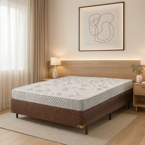 Conjunto Box Casal Ecoflex D23 138 x 188cm Conforto e Qualidade | Marrom/Cinza
